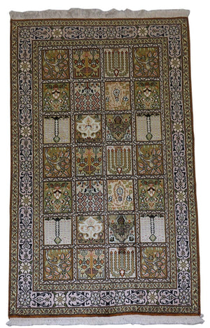 Alfombra de seda - Seda de Cachemira - 152 x 90 cm - marrón