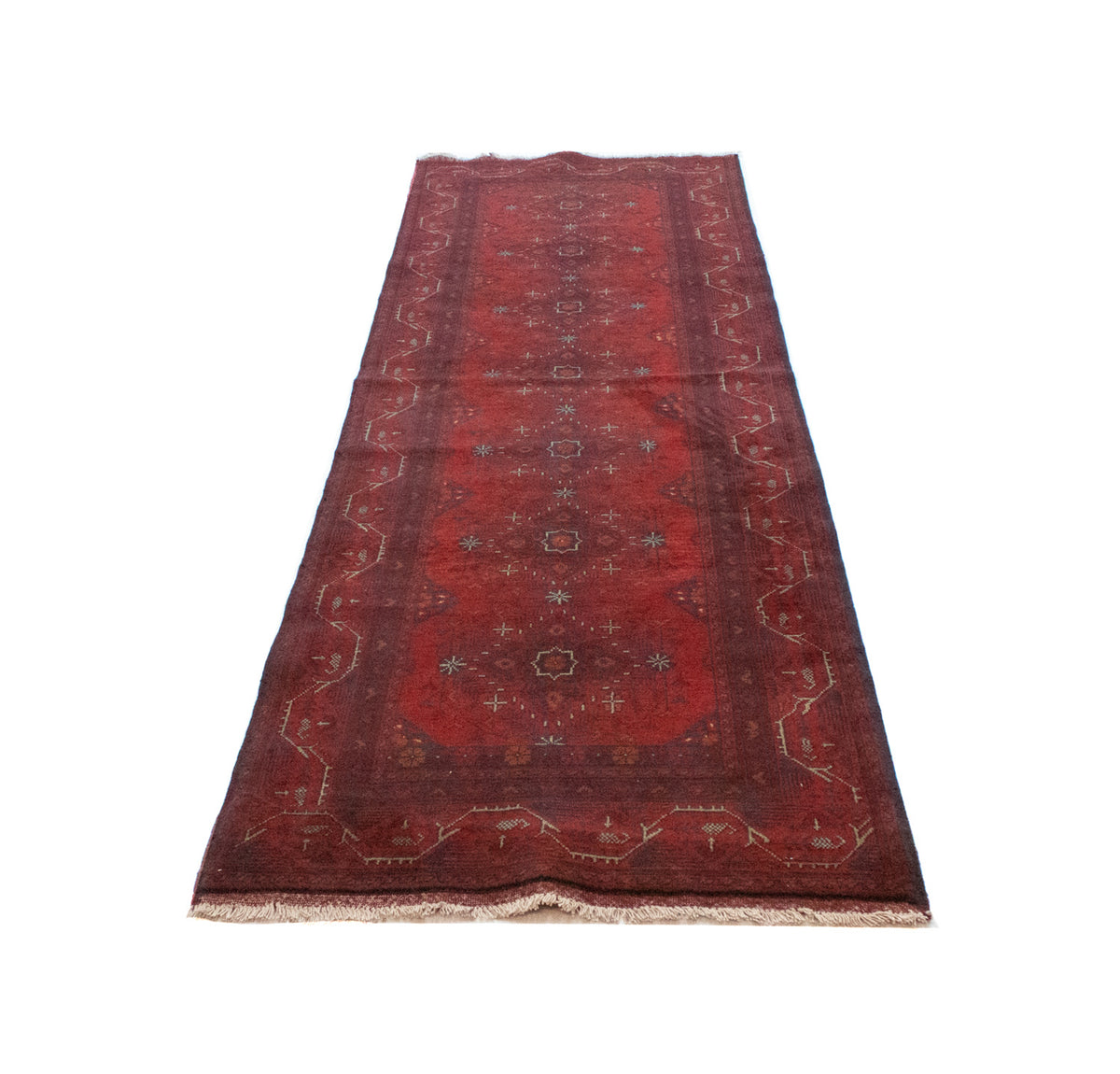 Alfombra de pasillo Alfombra afgana - Kunduz - 299 x 86 cm - rojo oscuro