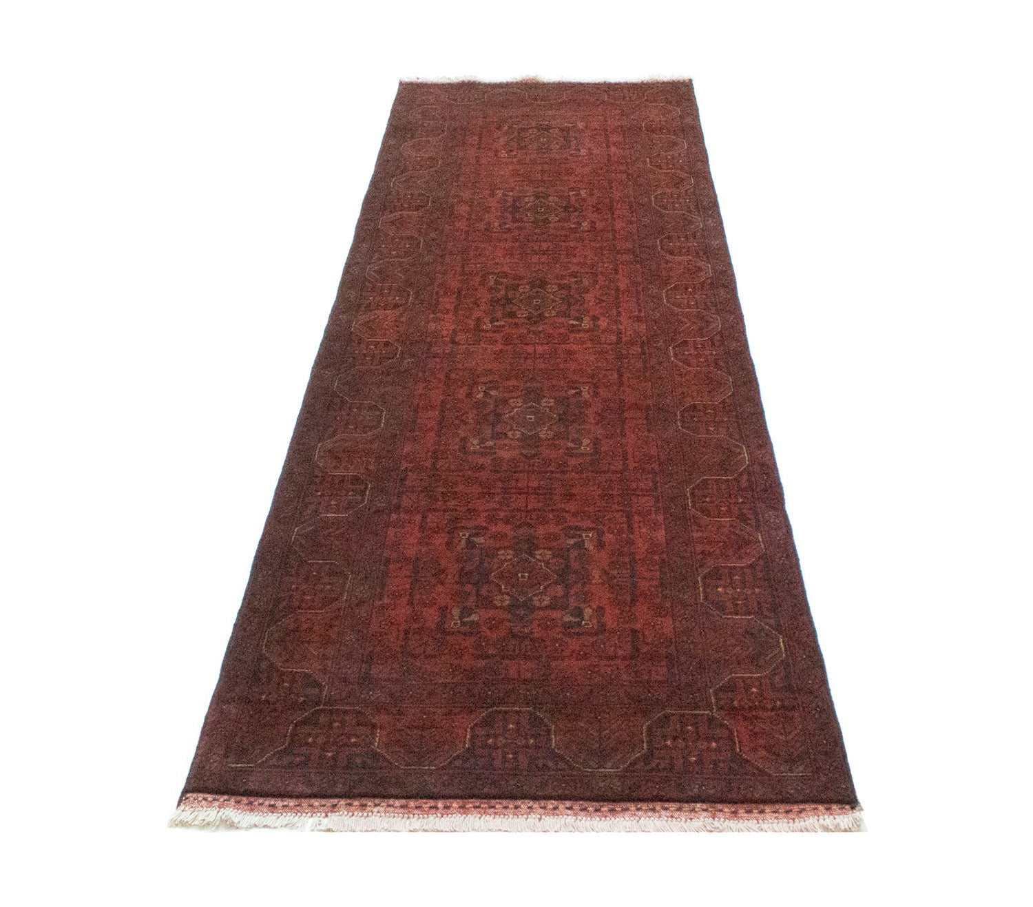 Alfombra de pasillo Alfombra afgana - Kunduz - 290 x 80 cm - rojo oscuro