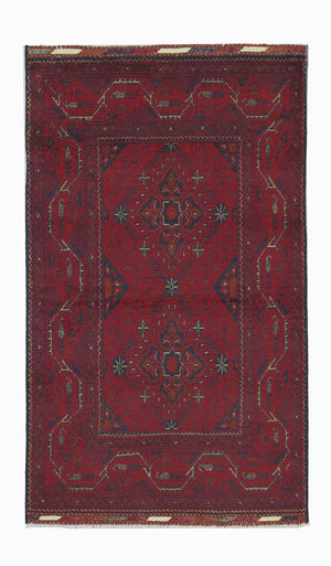 Alfombra afgana - Kunduz - 123 x 75 cm - rojo oscuro