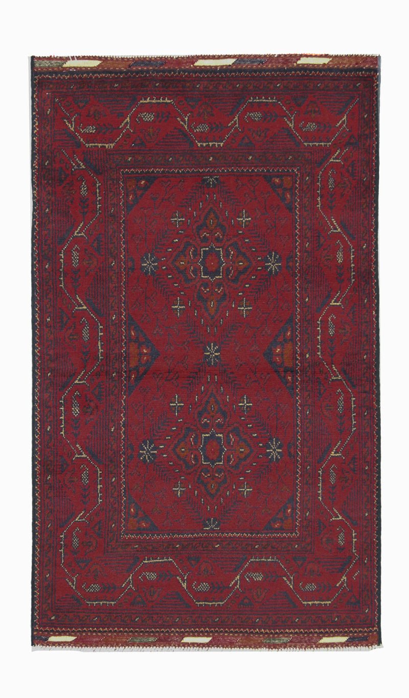 Alfombra afgana - Kunduz - 123 x 75 cm - rojo oscuro