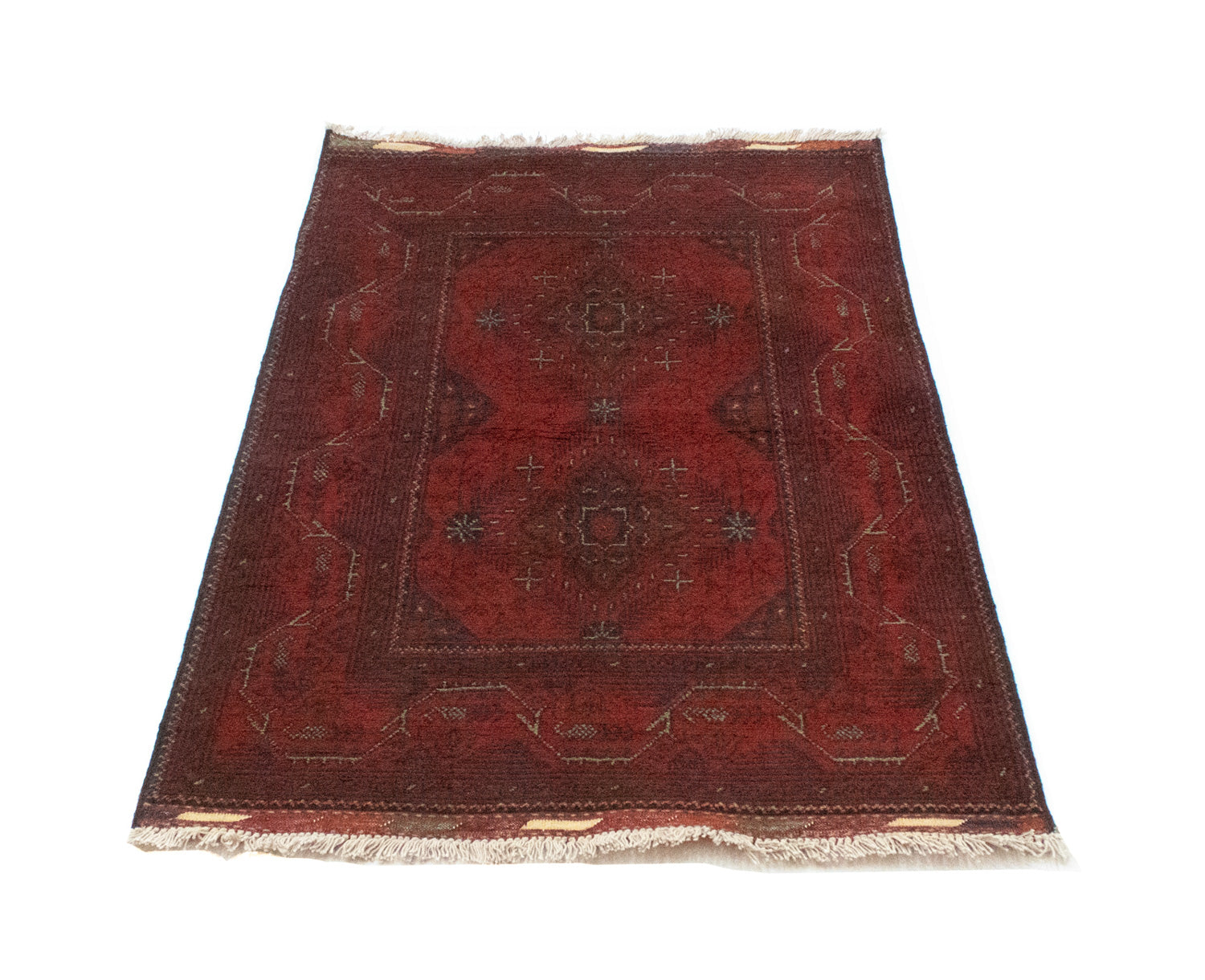 Alfombra afgana - Kunduz - 123 x 75 cm - rojo oscuro
