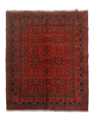 Alfombra afgana - Kunduz - 193 x 151 cm - rojo