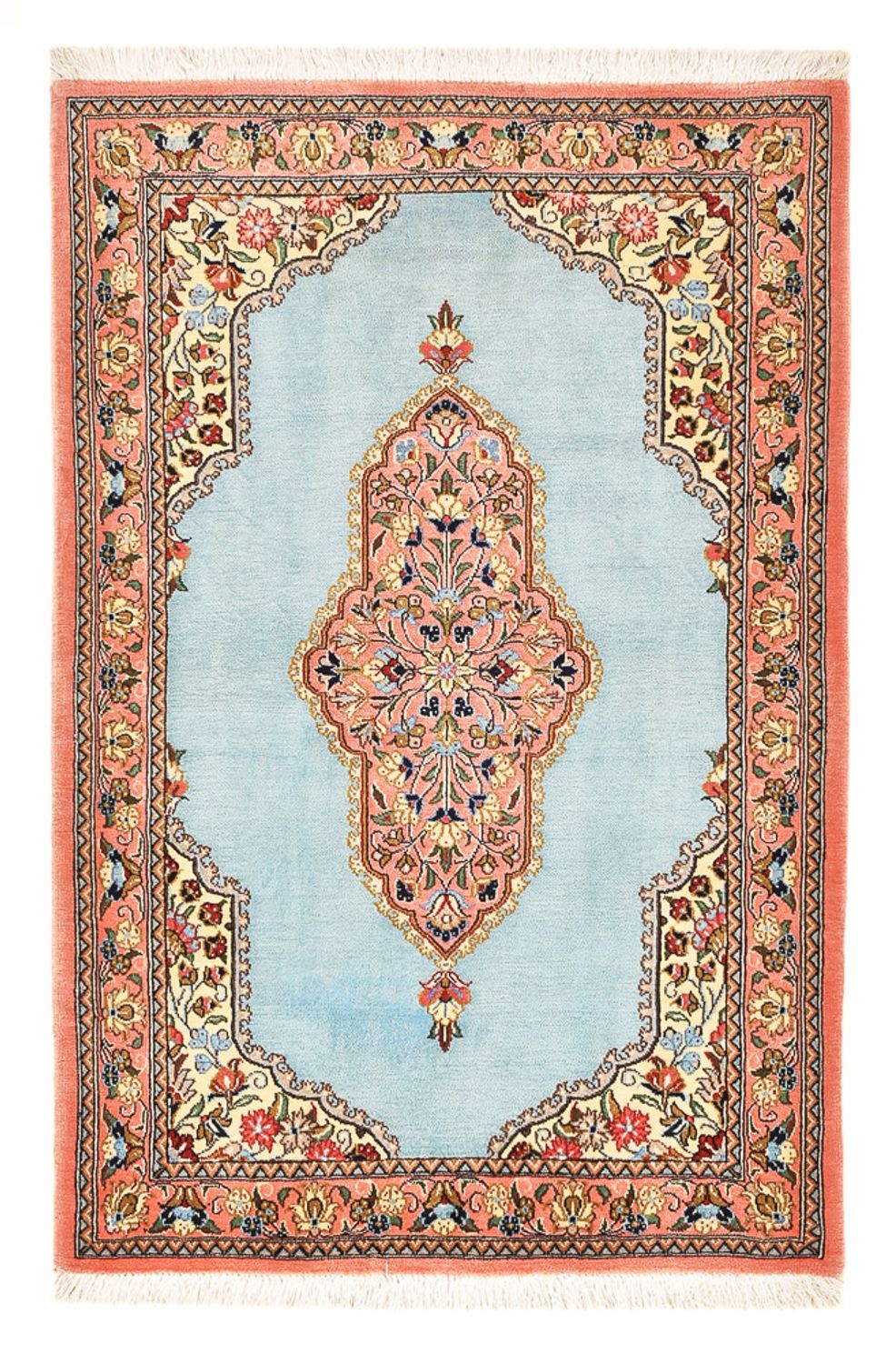 Alfombra persa - Ghom - 117 x 80 cm - azul claro