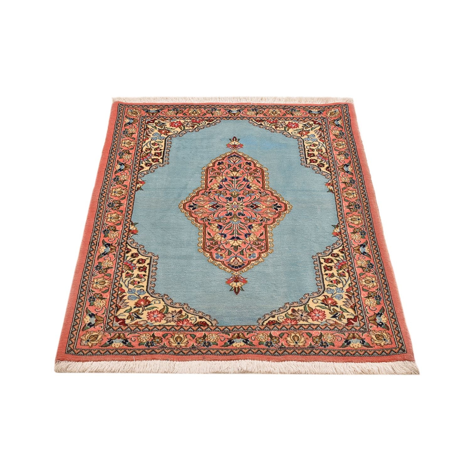 Alfombra persa - Ghom - 117 x 80 cm - azul claro