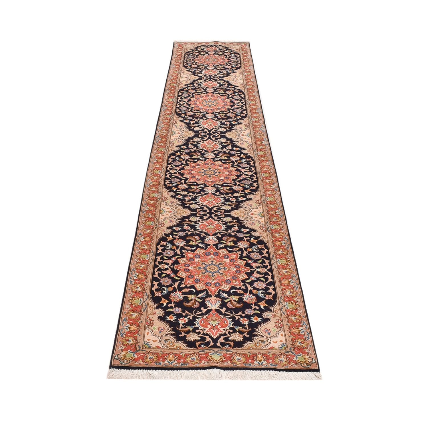 Alfombra de pasillo Alfombra Persa - Tabriz - Real - 380 x 75 cm - azul oscuro