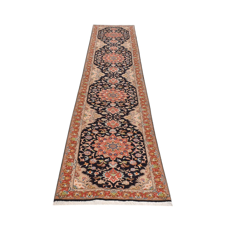Alfombra de pasillo Alfombra Persa - Tabriz - Real - 380 x 75 cm - azul oscuro