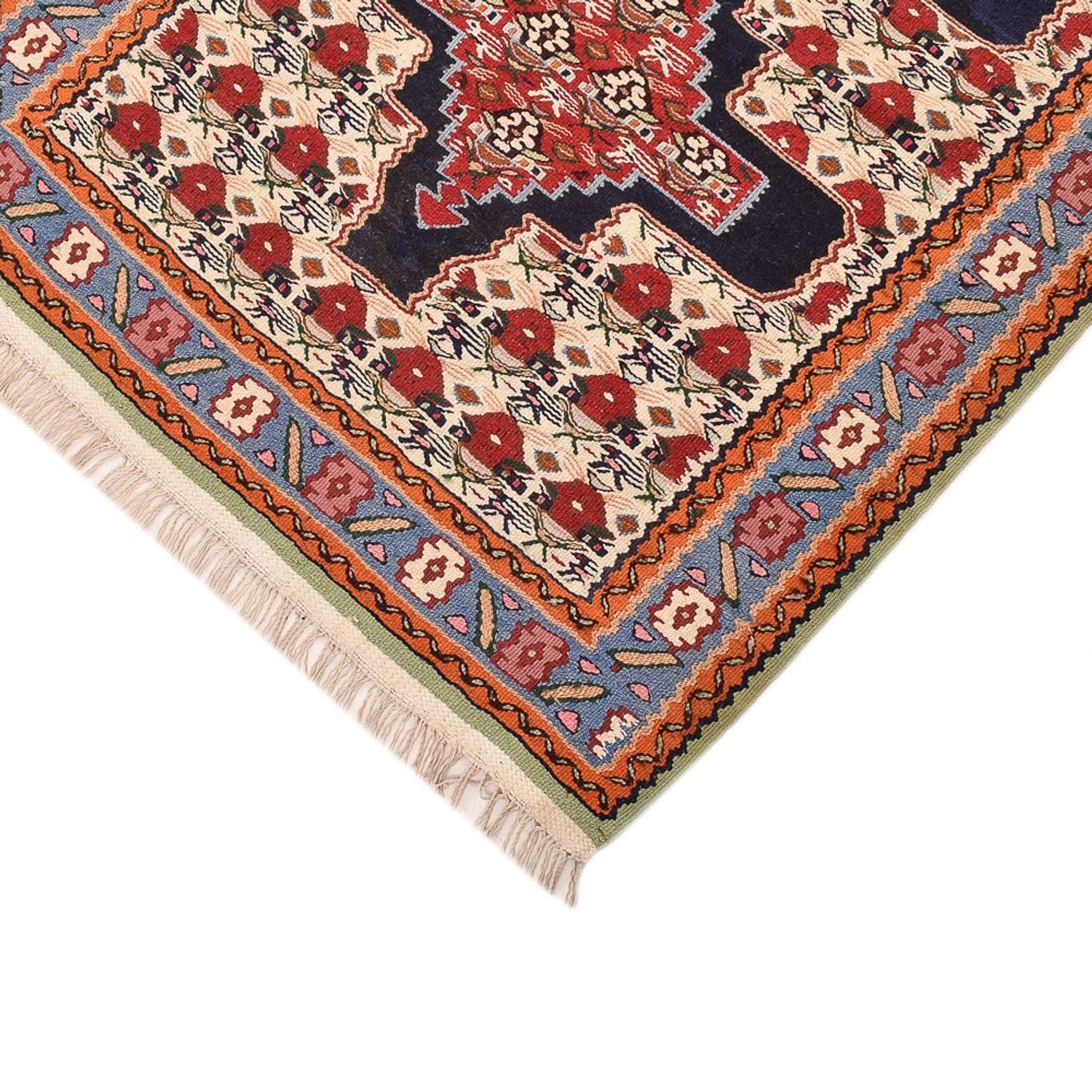 Alfombra de pasillo Alfombra Kelim - Oriental - 415 x 85 cm - azul oscuro
