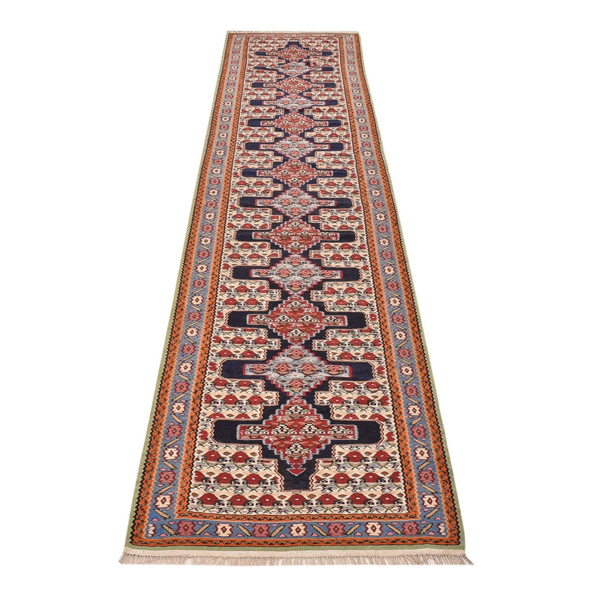 Alfombra de pasillo Alfombra Kelim - Oriental - 415 x 85 cm - azul oscuro