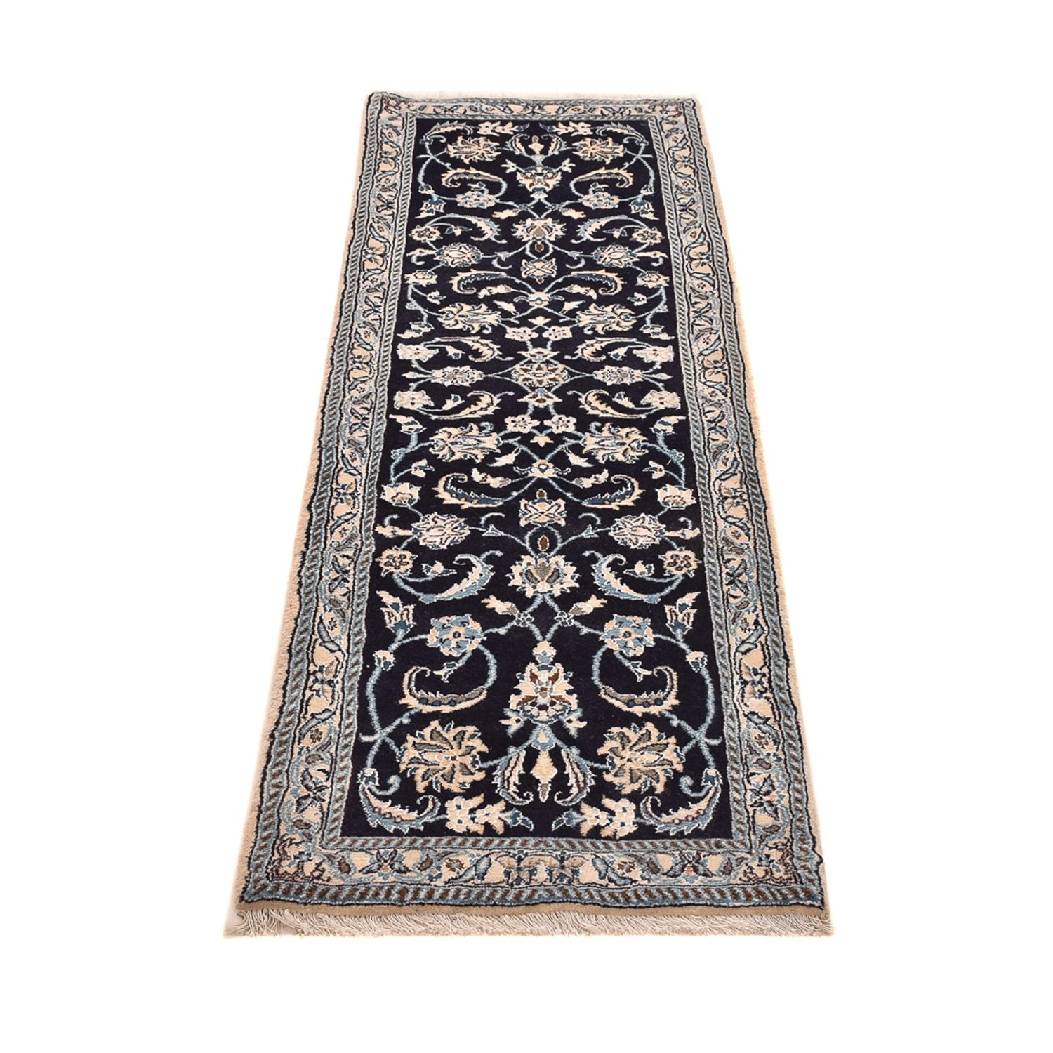 Alfombra de pasillo Alfombra Persa - Nain - Real - 203 x 62 cm - azul oscuro