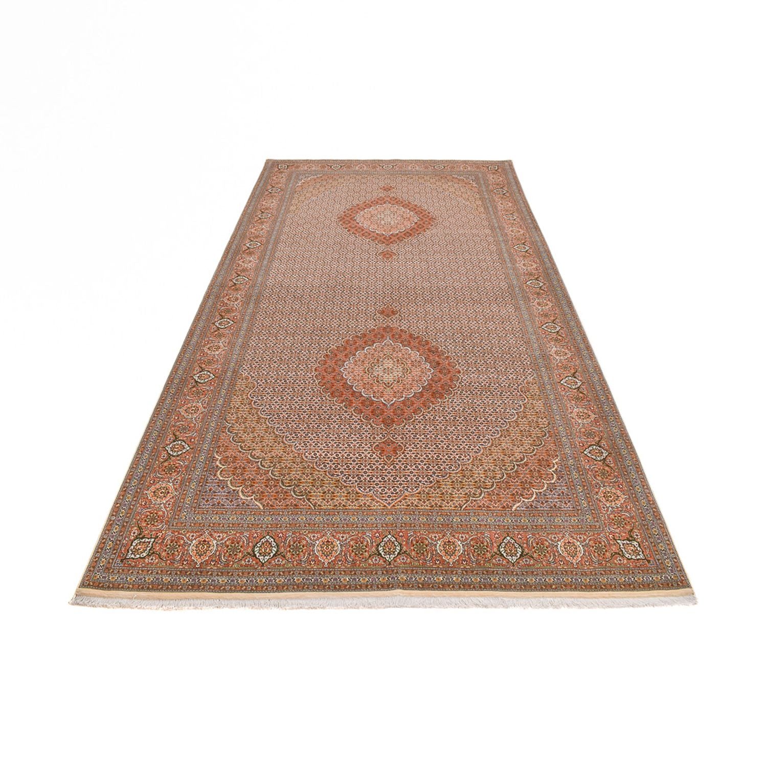 Alfombra de pasillo Alfombra Persa - Tabriz - Real - 403 x 200 cm - marrón claro