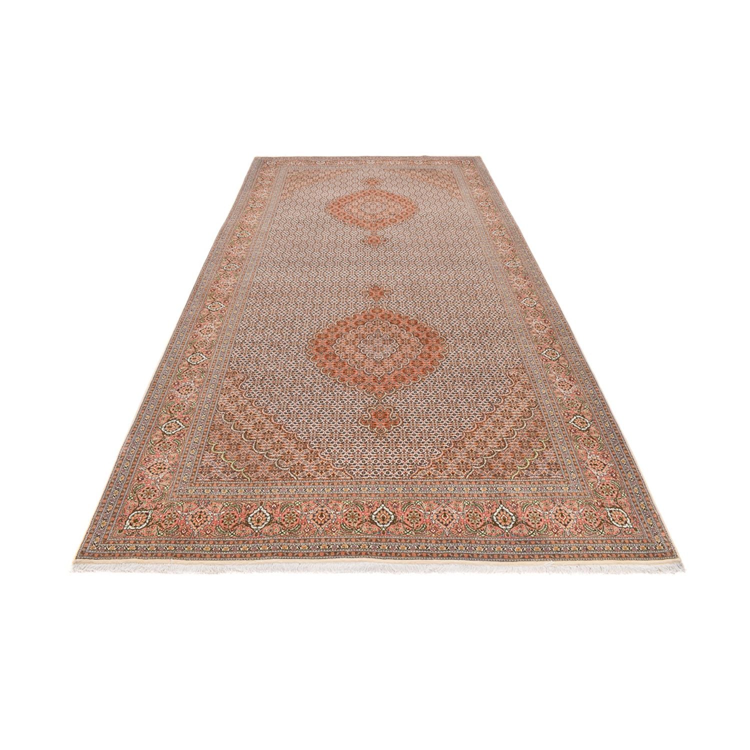 Alfombra de pasillo Alfombra Persa - Tabriz - Real - 408 x 201 cm - marrón claro