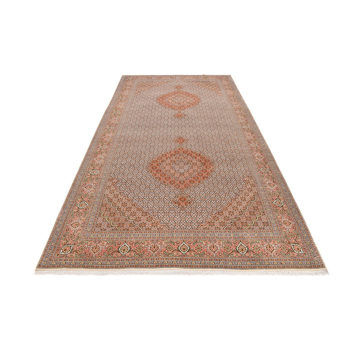 Alfombra de pasillo Alfombra Persa - Tabriz - Real - 408 x 201 cm - marrón claro