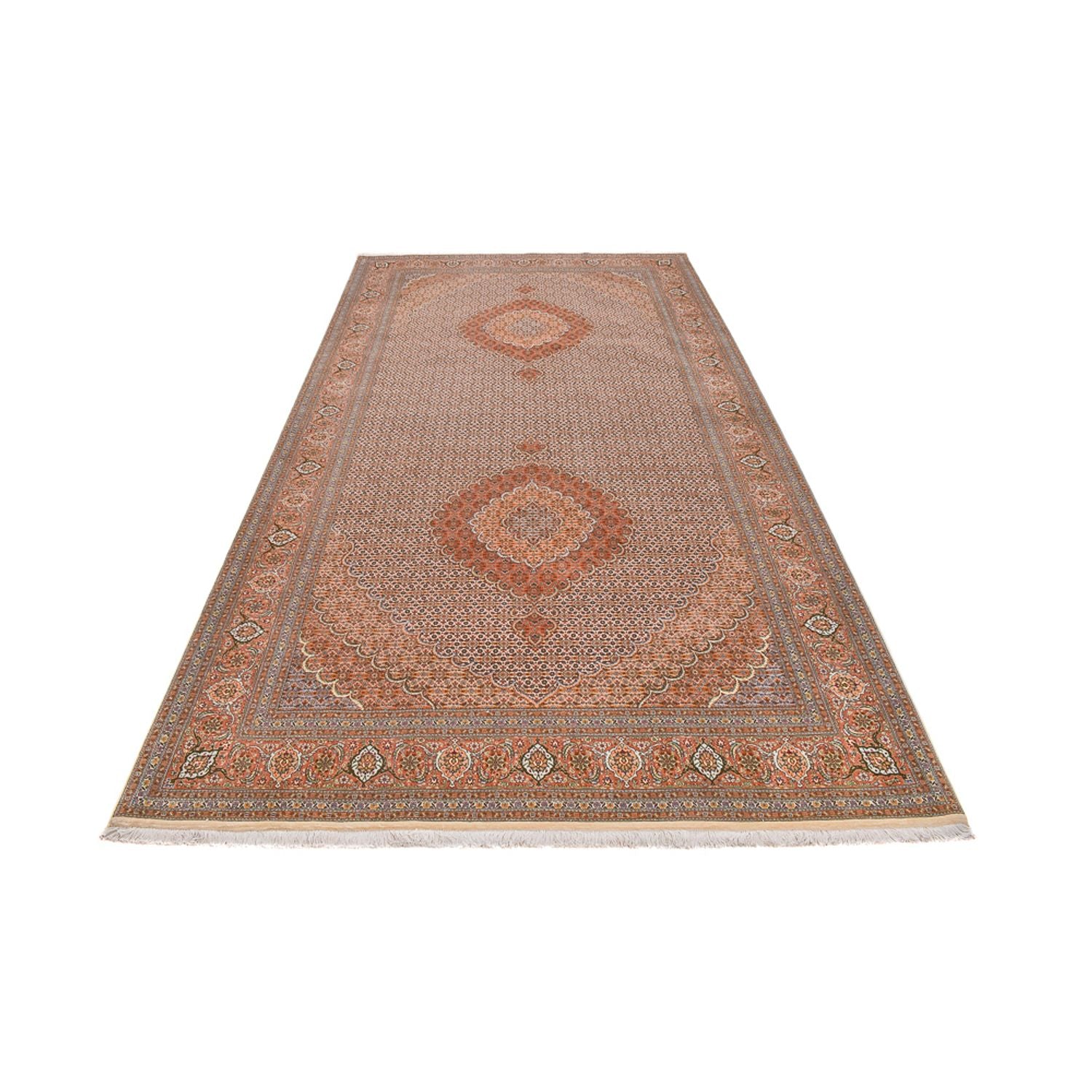 Alfombra de pasillo Alfombra Persa - Tabriz - Real - 407 x 201 cm - marrón claro
