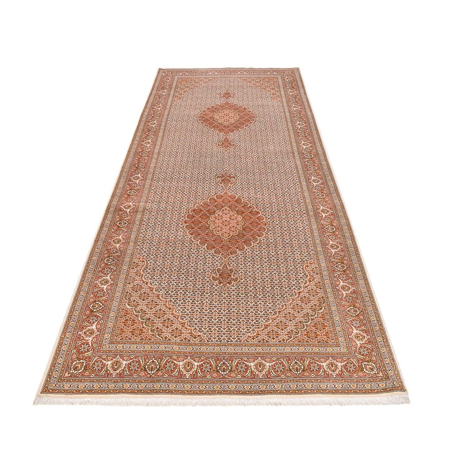 Alfombra de pasillo Alfombra Persa - Tabriz - Real - 404 x 150 cm - marrón claro