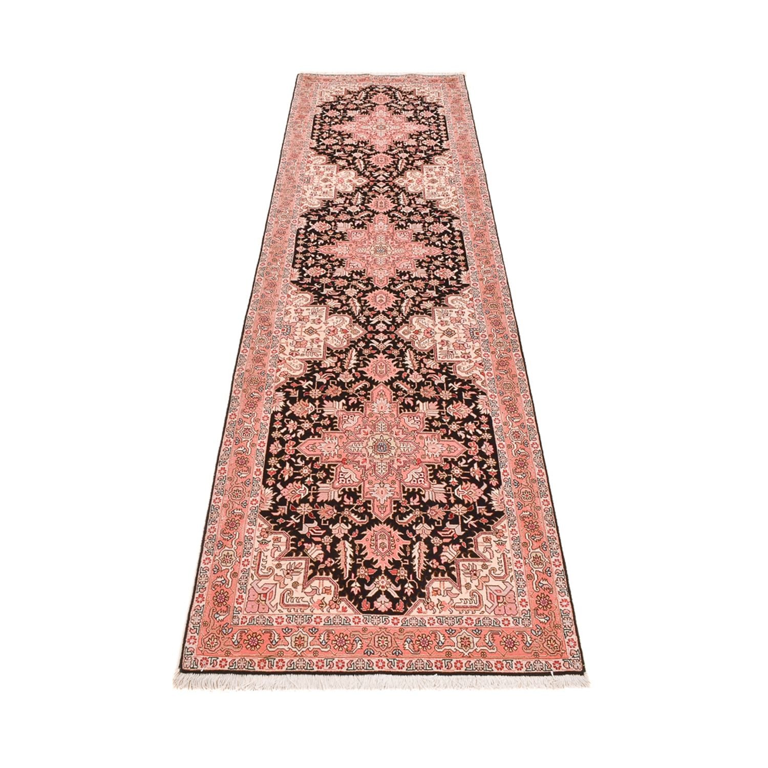 Alfombra de pasillo Alfombra Persa - Tabriz - Real - 352 x 91 cm - azul oscuro