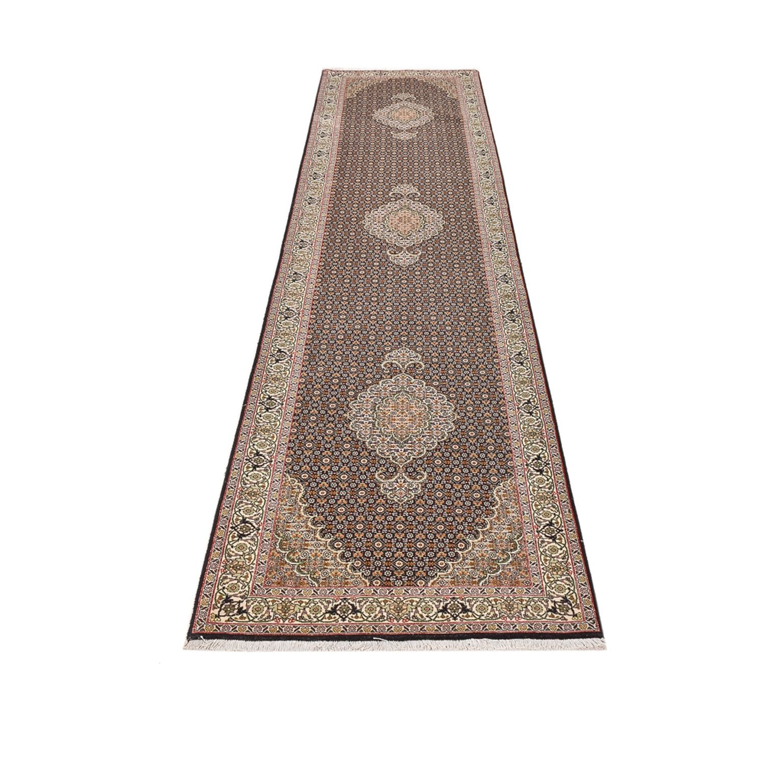Alfombra de pasillo Alfombra Persa - Tabriz - Real - 396 x 82 cm - beige oscuro