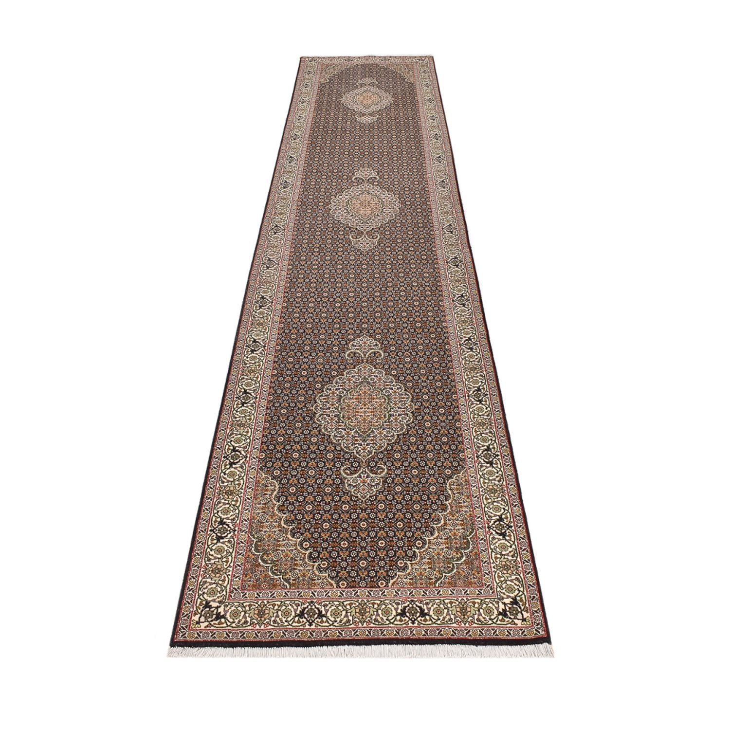 Alfombra de pasillo Alfombra Persa - Tabriz - Real - 390 x 82 cm - beige oscuro