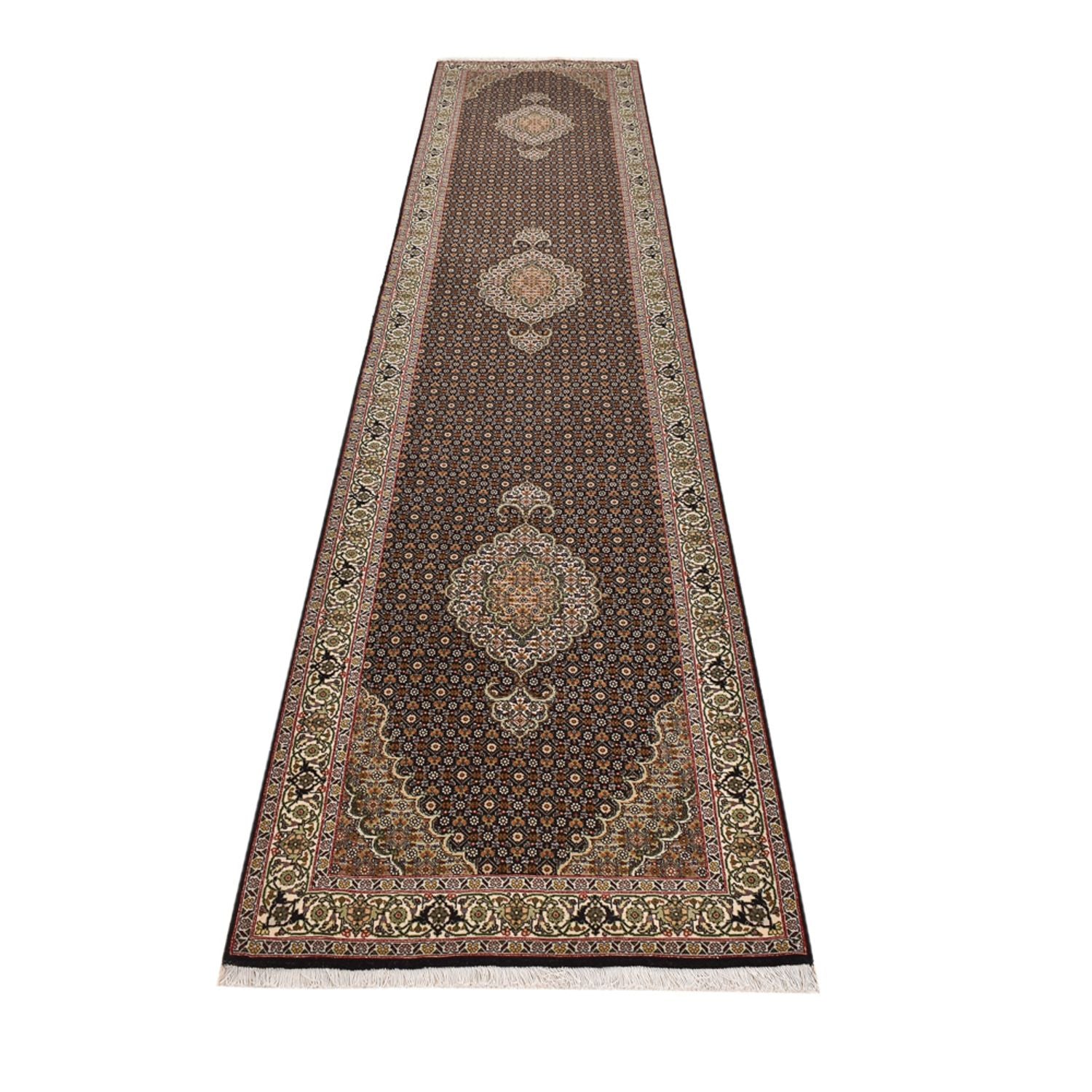 Alfombra de pasillo Alfombra Persa - Tabriz - Real - 393 x 82 cm - beige oscuro