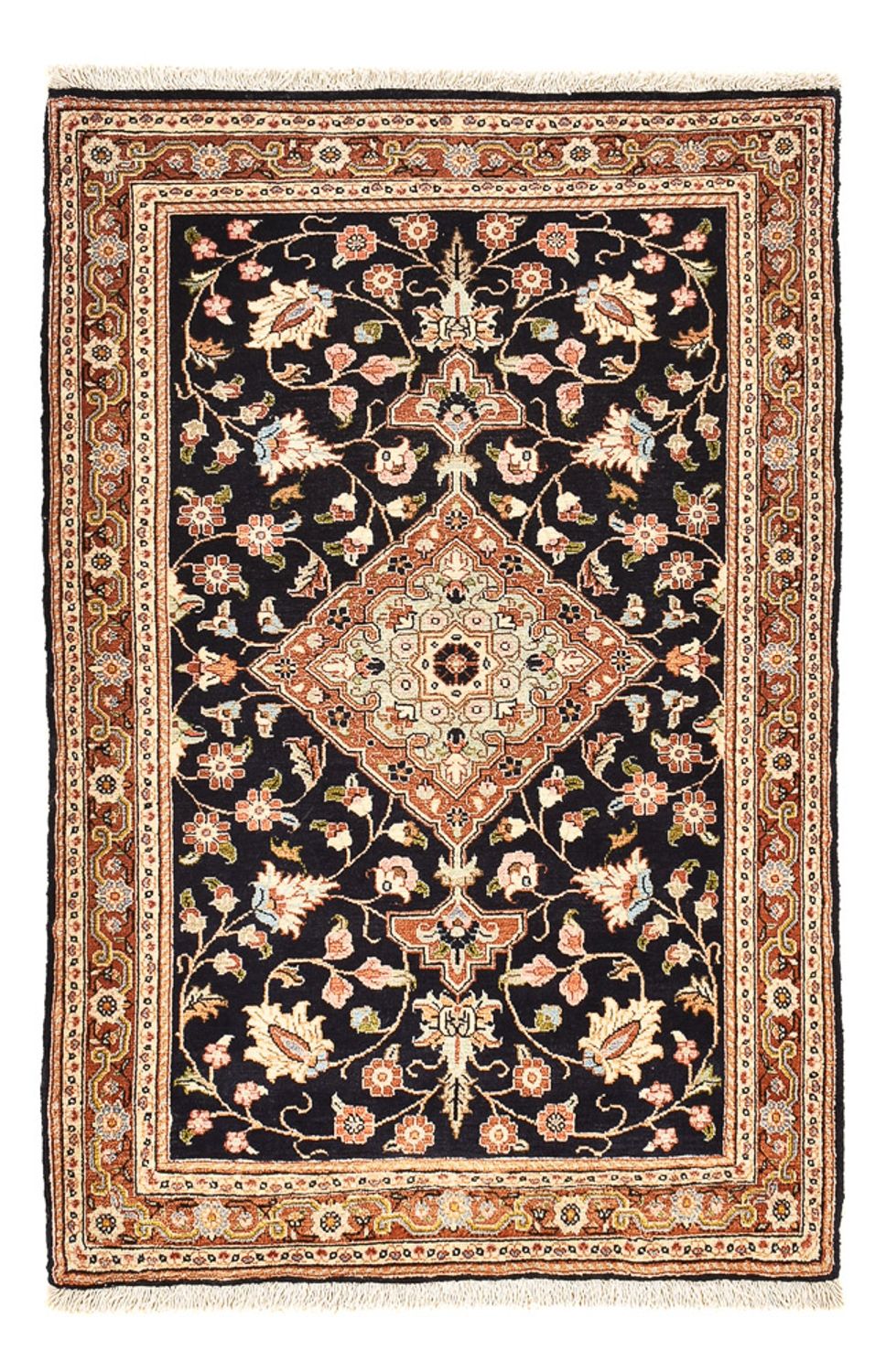 Alfombra persa - Ghom - 105 x 70 cm - azul oscuro
