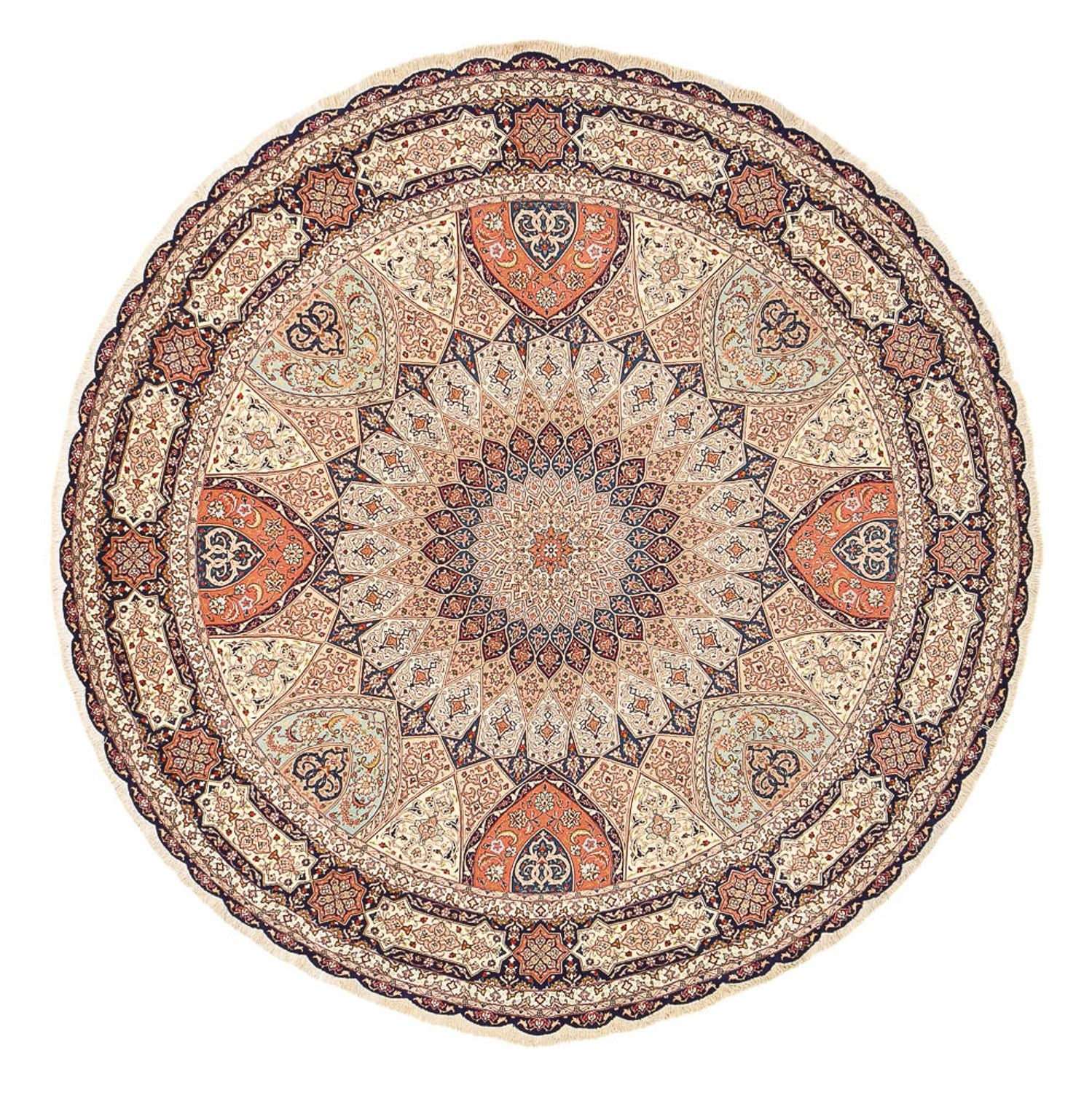 Alfombra Persa - Tabriz - Real redondo  - 312 x 312 cm - beige