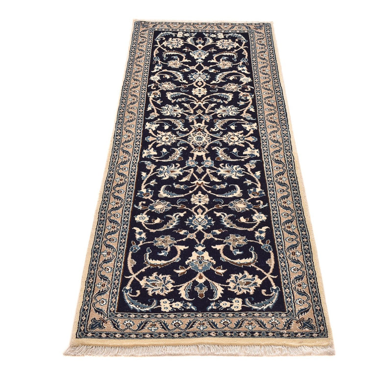 Alfombra de pasillo Alfombra Persa - Nain - Real - 196 x 66 cm - azul oscuro