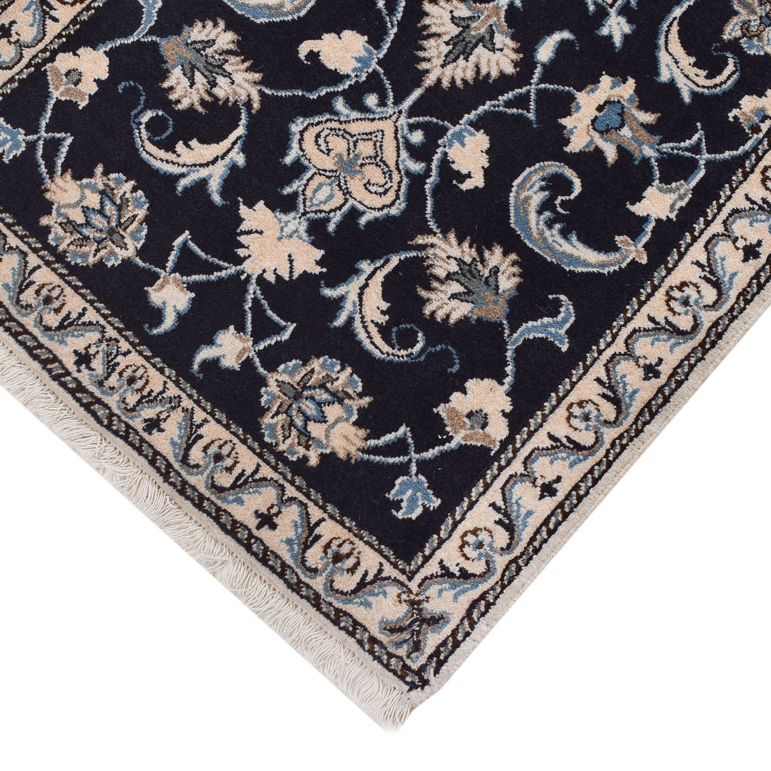 Alfombra persa - Nain - 132 x 72 cm - azul oscuro
