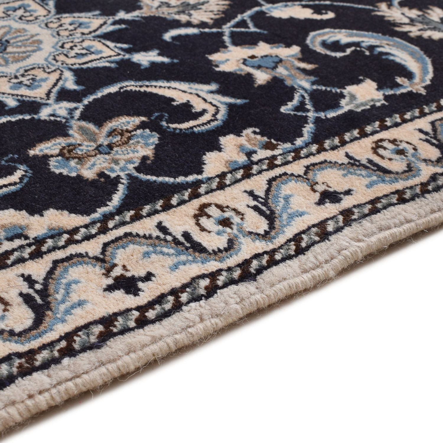 Alfombra persa - Nain - 132 x 72 cm - azul oscuro