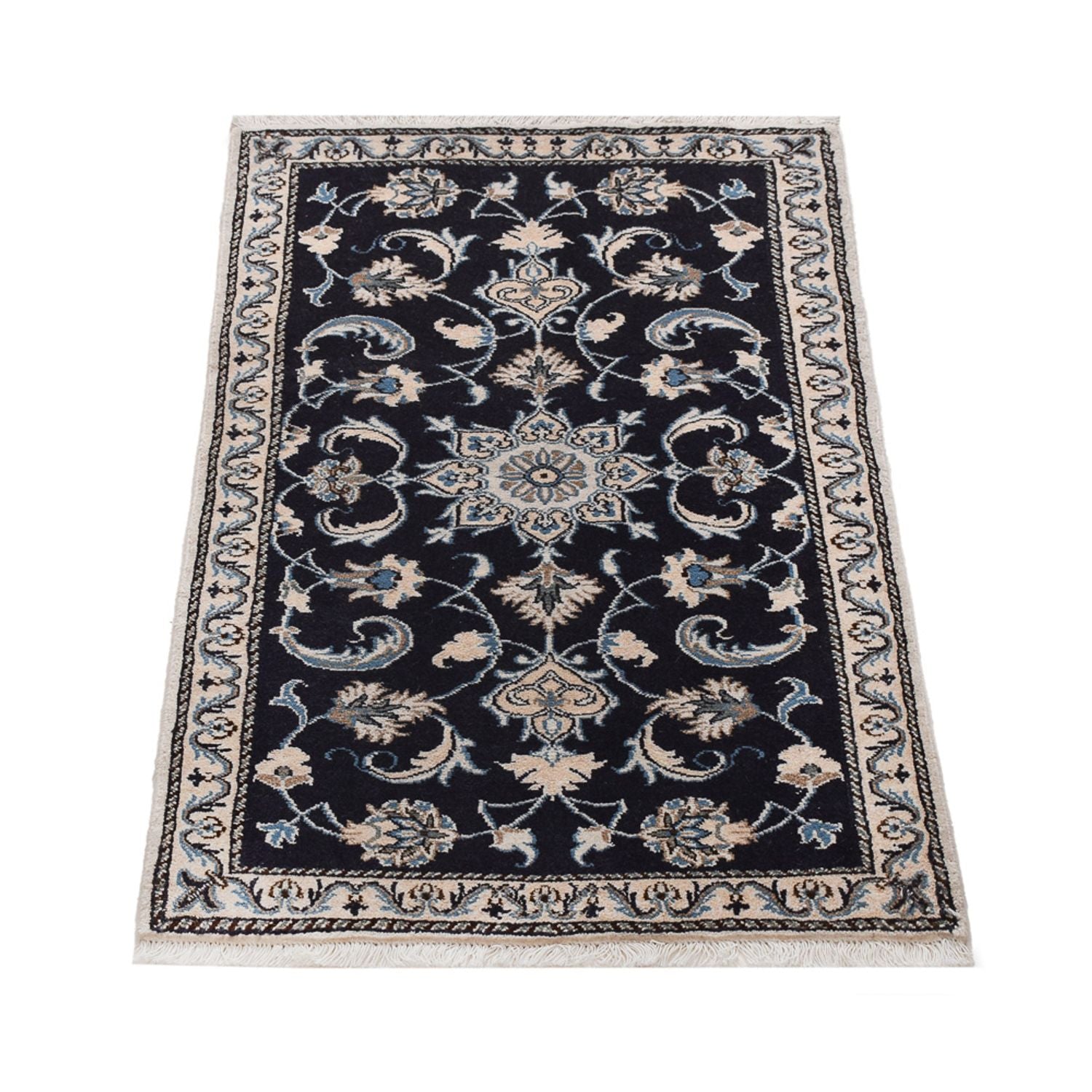 Alfombra persa - Nain - 132 x 72 cm - azul oscuro