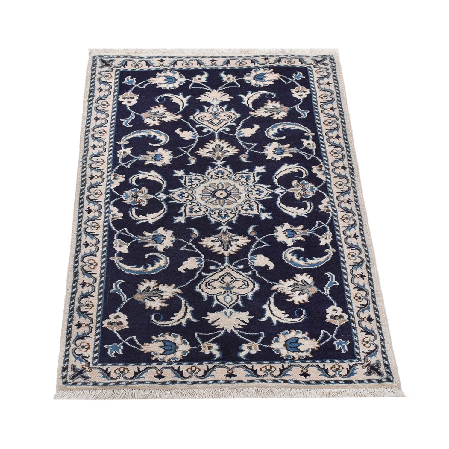 Alfombra persa - Nain - 133 x 70 cm - azul oscuro