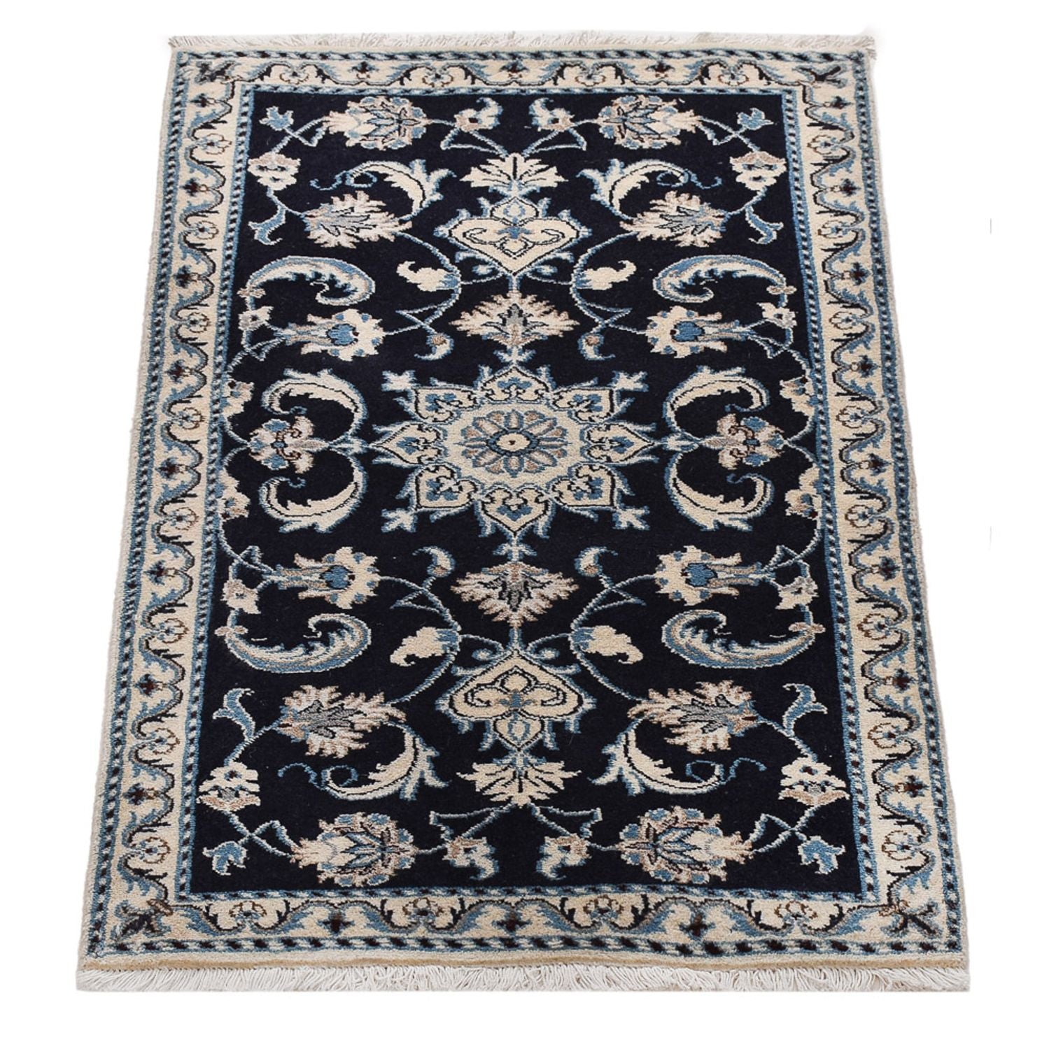Alfombra persa - Nain - 134 x 68 cm - azul oscuro