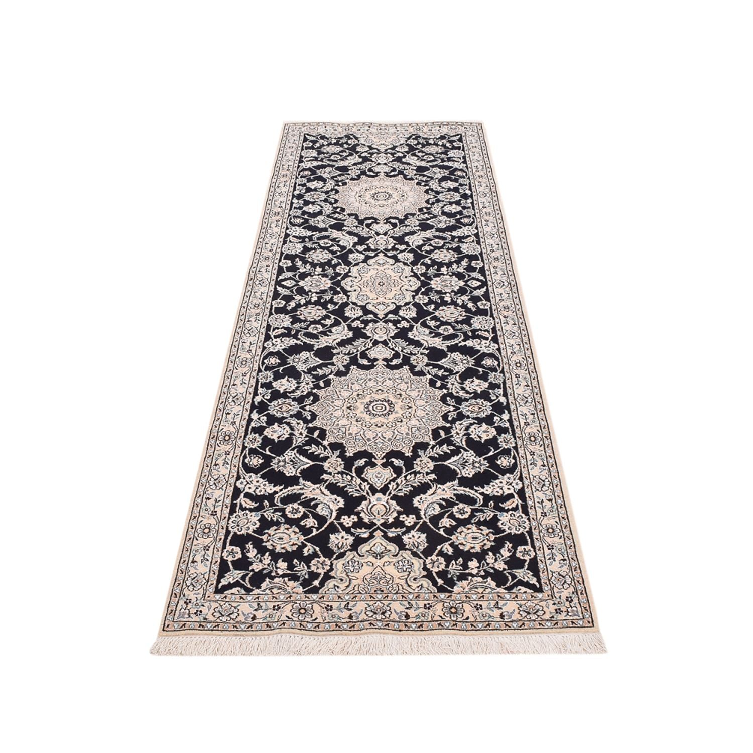 Alfombra de pasillo Alfombra Persa - Nain - Real - 275 x 90 cm - azul oscuro