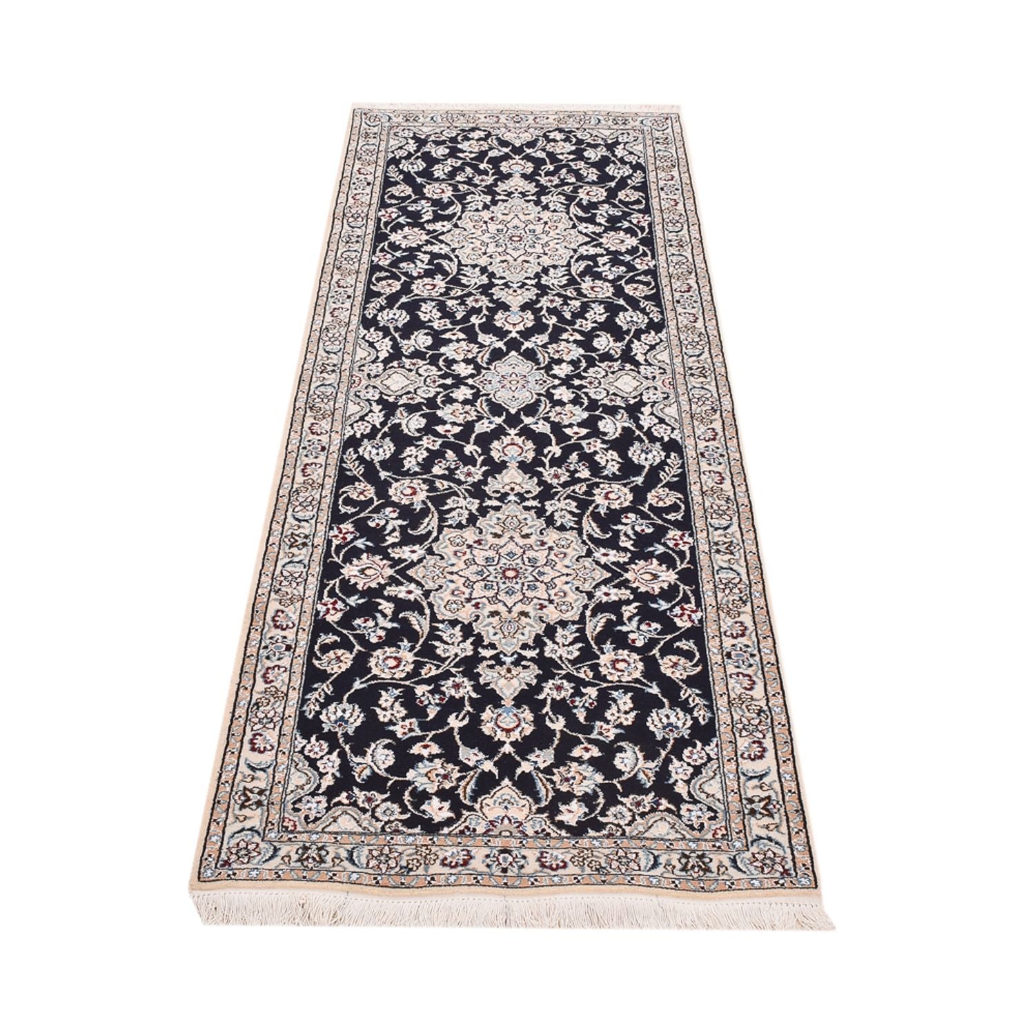 Alfombra de pasillo Alfombra Persa - Nain - Real - 220 x 72 cm - azul oscuro