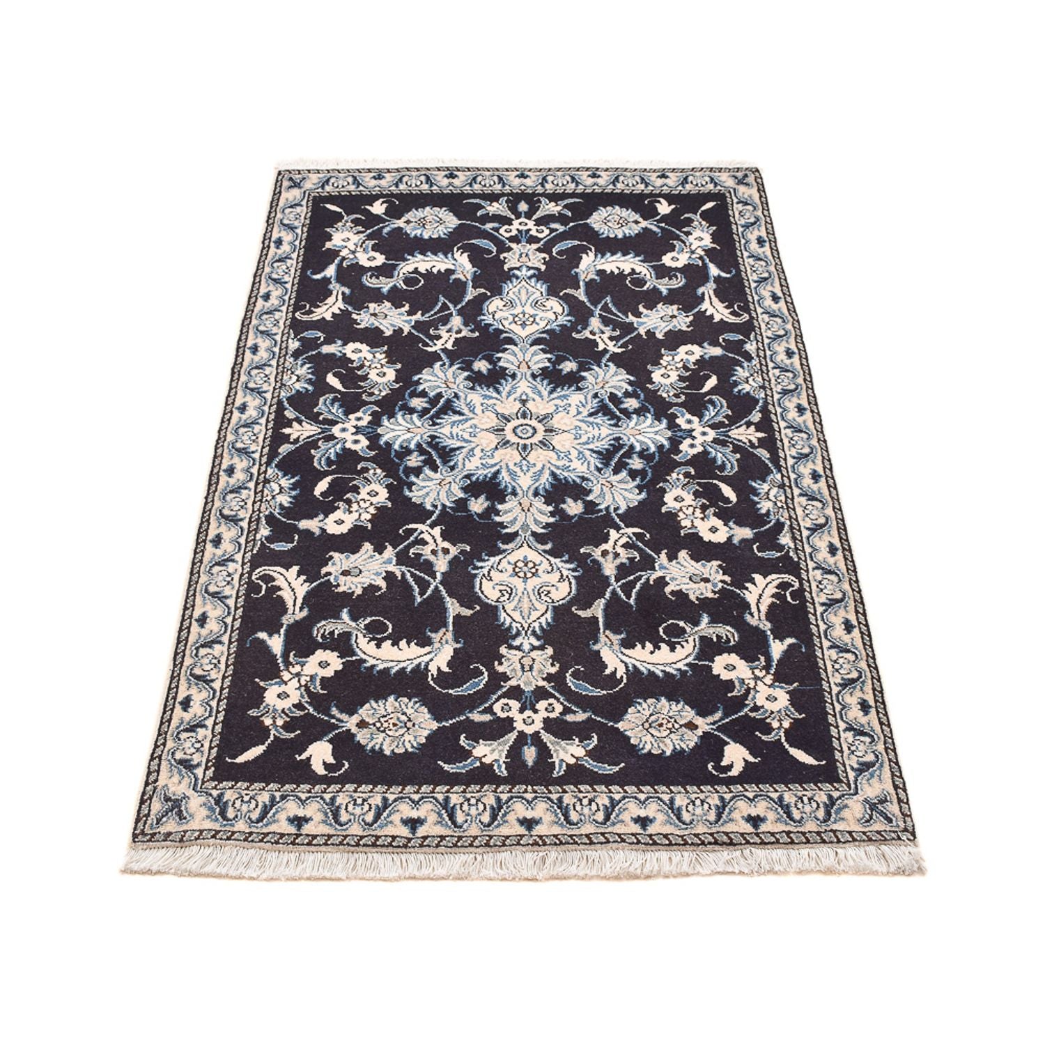 Alfombra persa - Nain - 141 x 90 cm - azul oscuro