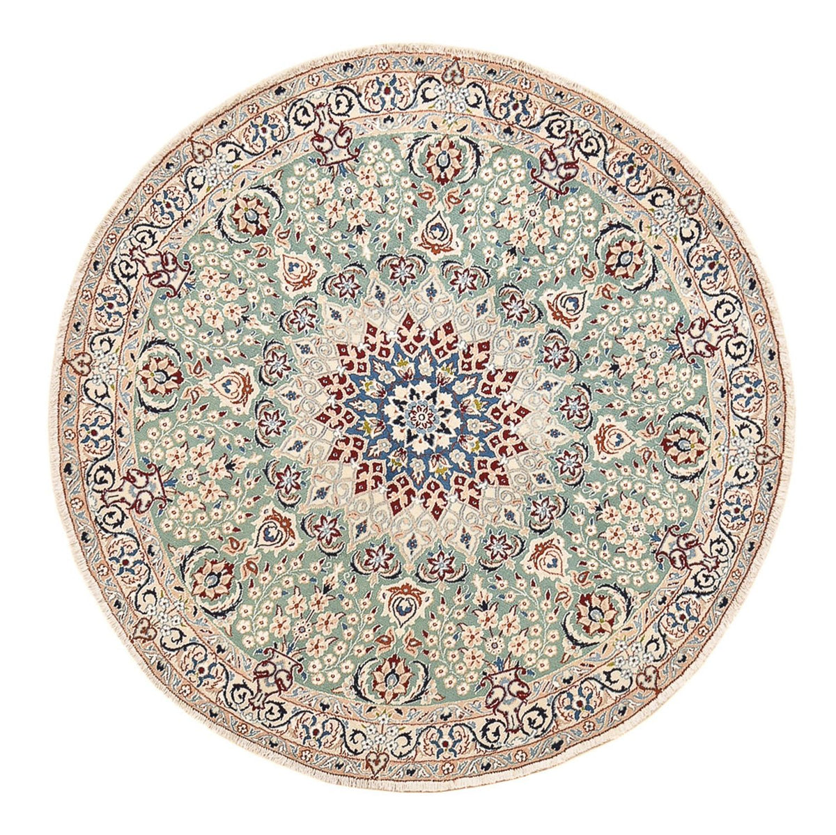Alfombra Persa - Nain - Real redondo  - 139 x 139 cm - verde claro