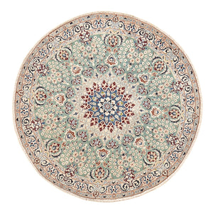 Alfombra Persa - Nain - Real redondo  - 139 x 139 cm - verde claro