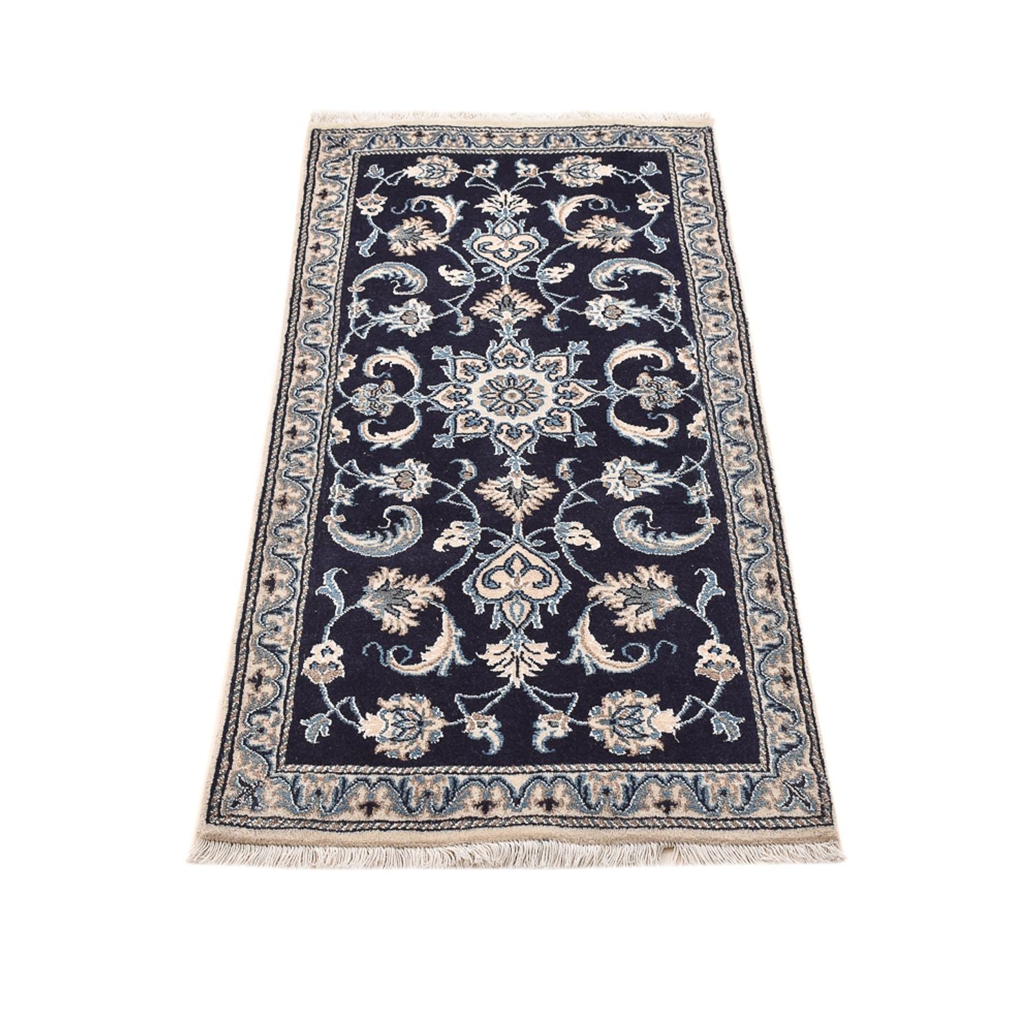 Alfombra persa - Nain - 141 x 67 cm - azul oscuro