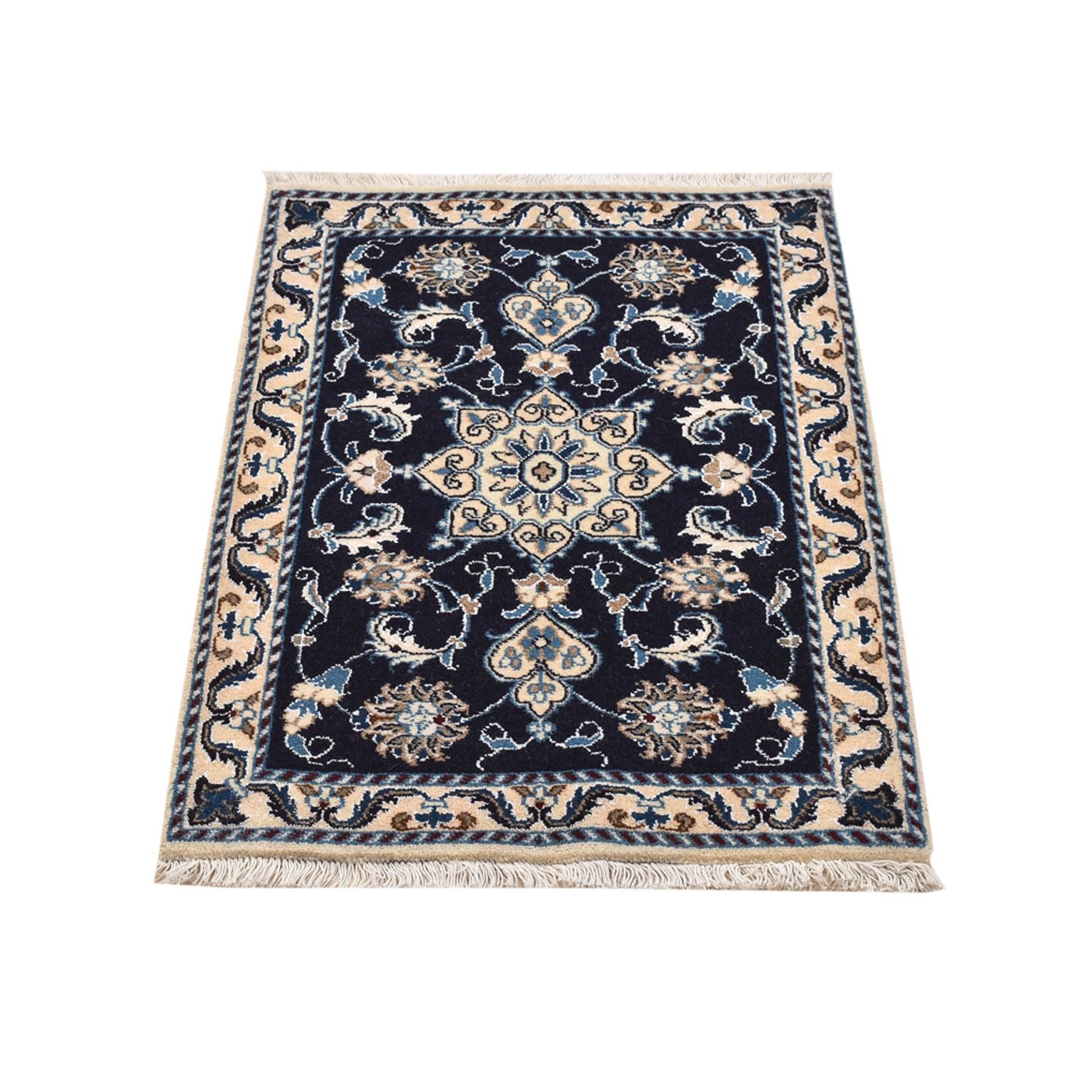 Alfombra persa - Nain - 90 x 60 cm - azul oscuro