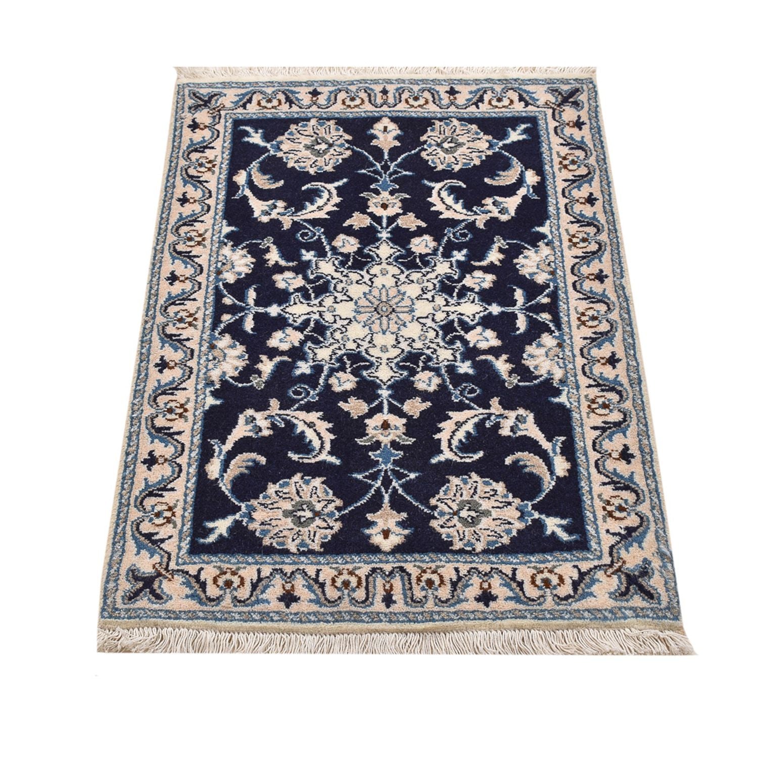 Alfombra persa - Nain - 89 x 57 cm - azul oscuro
