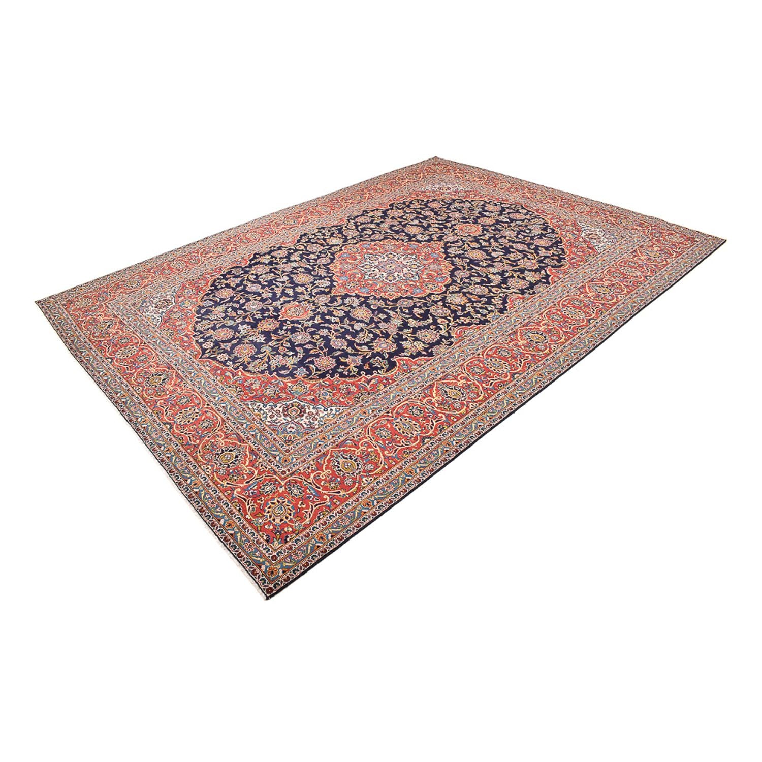 Alfombra persa - Keshan - 398 x 295 cm - azul oscuro
