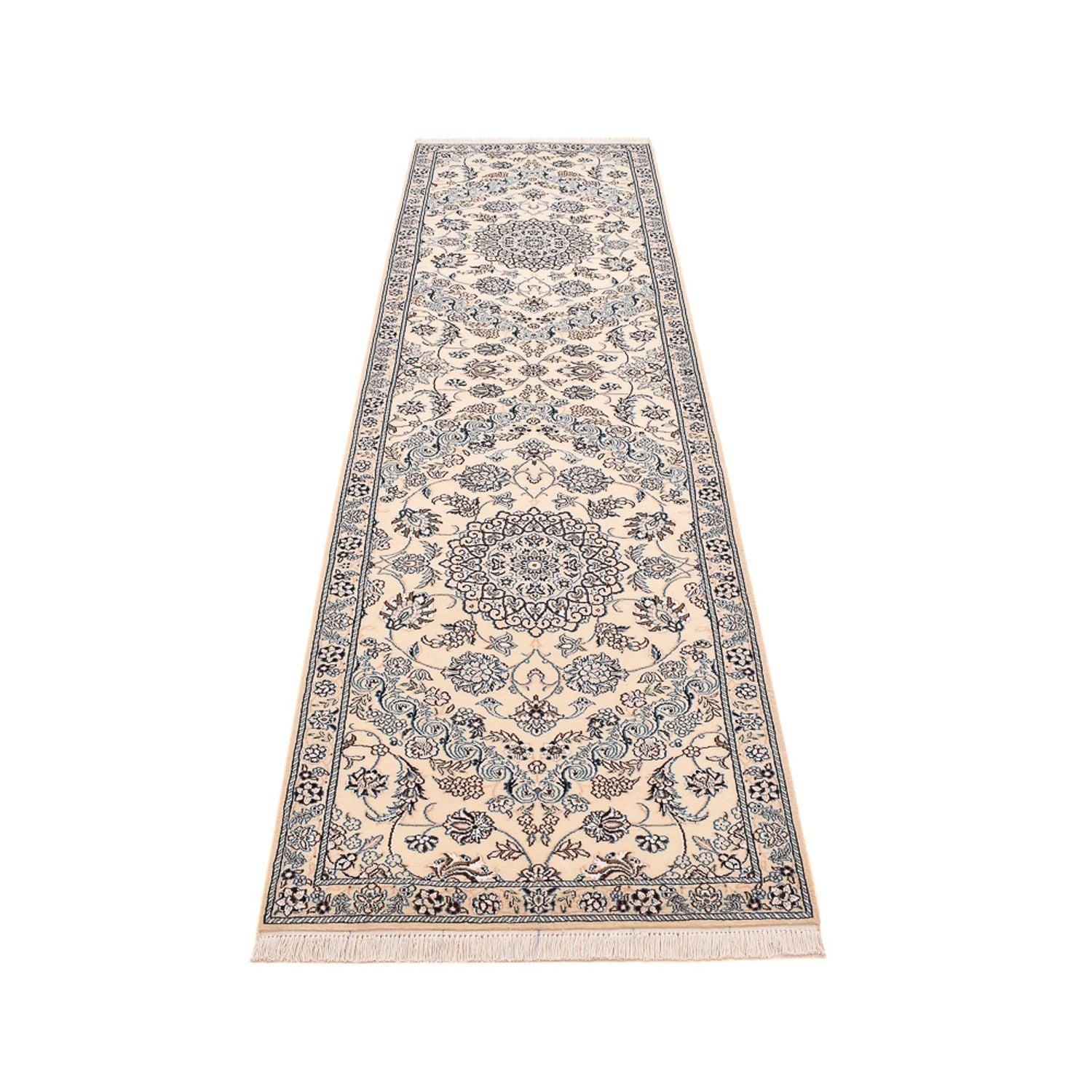 Alfombra de pasillo Alfombra Persa - Nain - Real - 303 x 86 cm - blanco