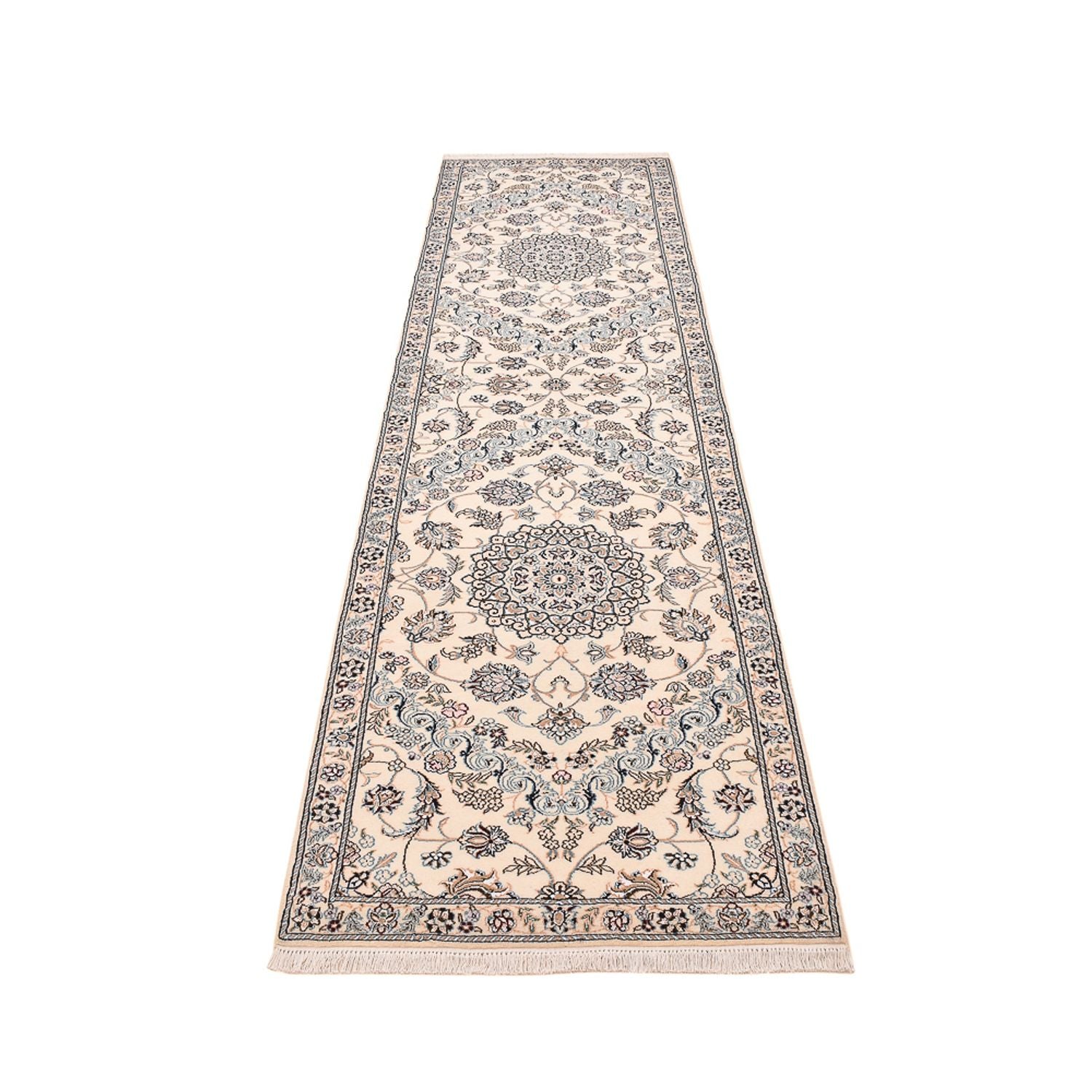Alfombra de pasillo Alfombra Persa - Nain - Real - 330 x 90 cm - blanco