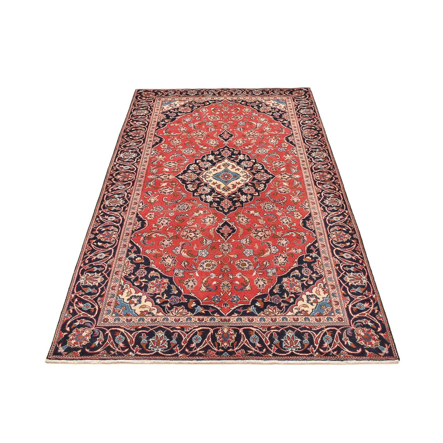 Alfombra persa - Keshan - 253 x 134 cm - rojo claro