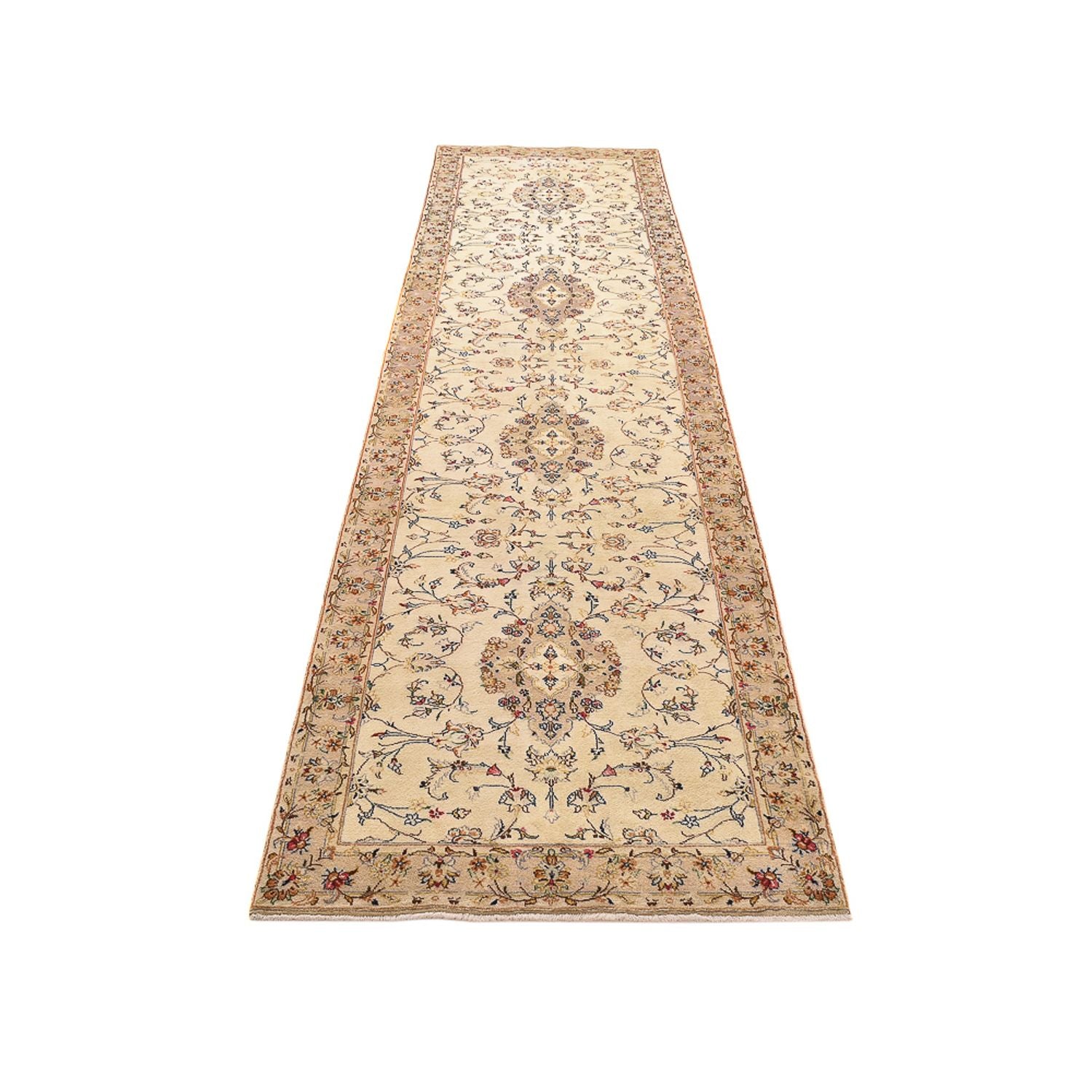Alfombra de pasillo Alfombra persa - Keshan - 385 x 98 cm - beige
