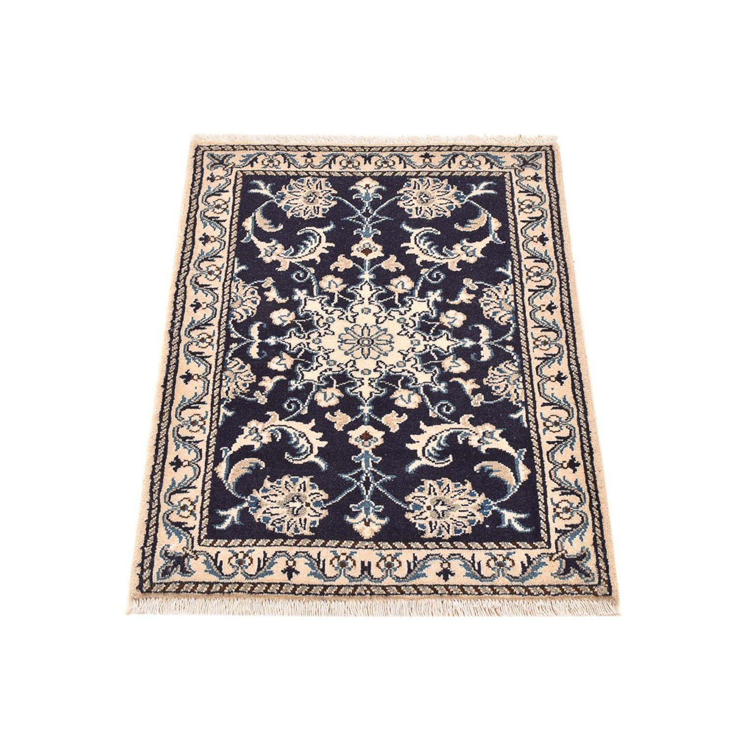Alfombra persa - Nain - 89 x 60 cm - azul oscuro