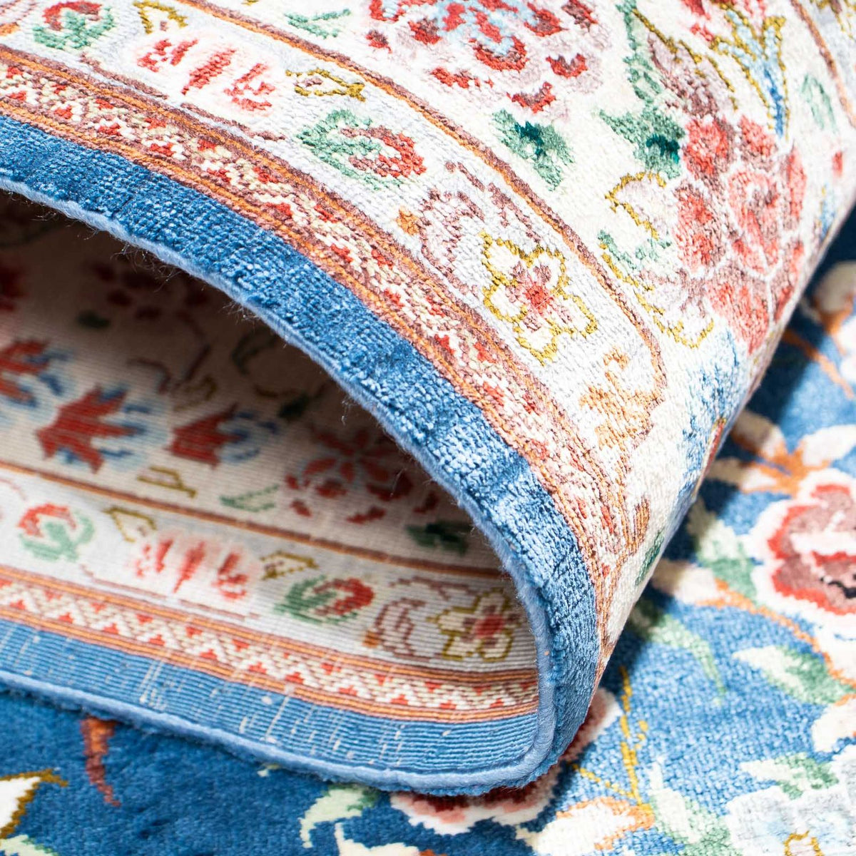 Alfombra persa - Ghom - 118 x 75 cm - azul claro