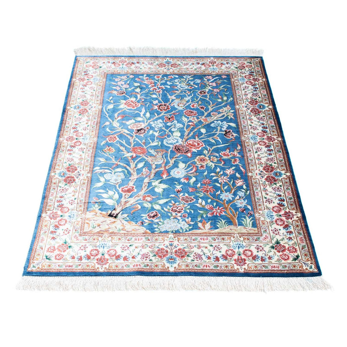 Alfombra persa - Ghom - 118 x 75 cm - azul claro