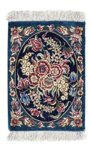 Alfombra de seda - Ghom Seda - Prima - 40 x 28 cm - azul oscuro
