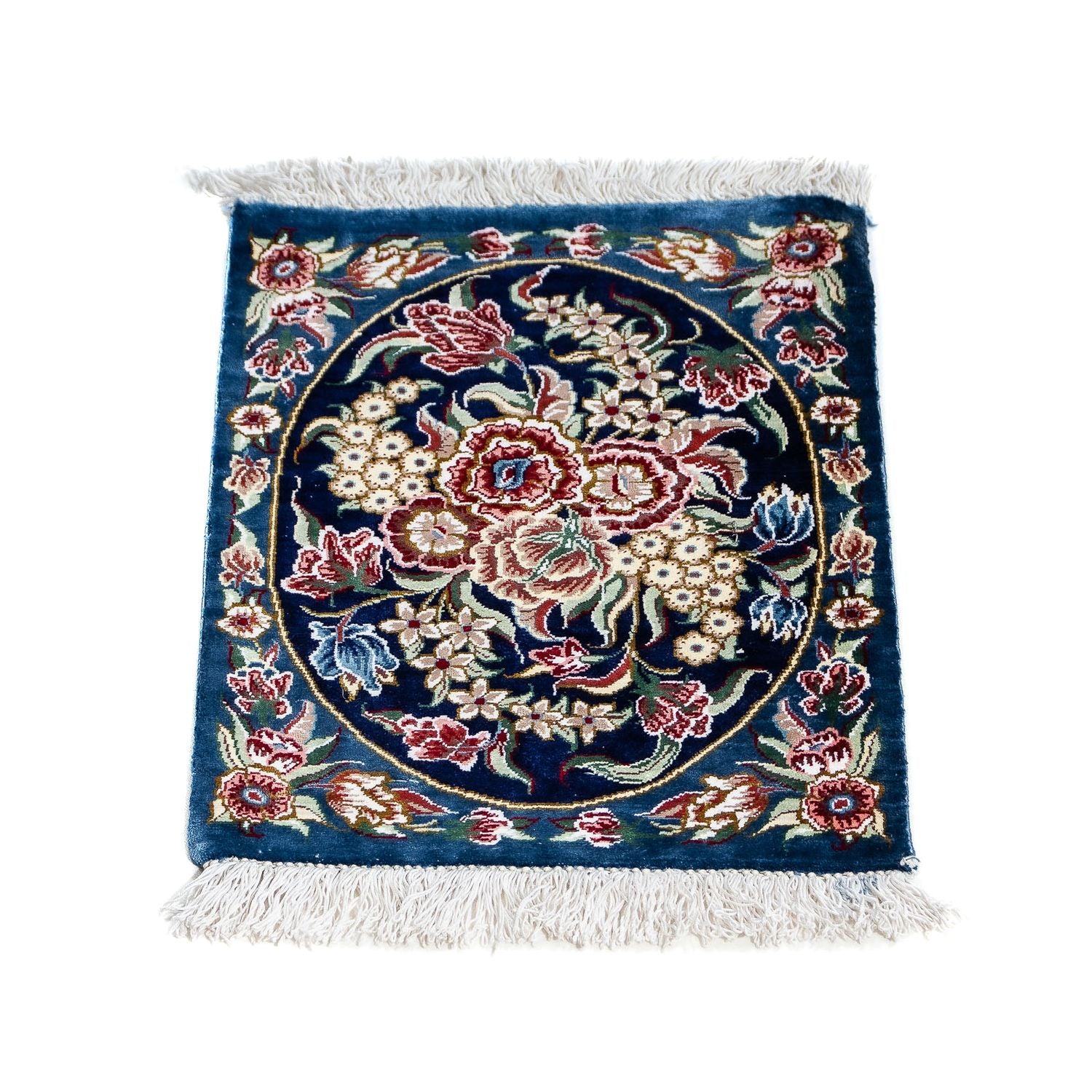 Alfombra de seda - Ghom Seda - Prima - 40 x 28 cm - azul oscuro