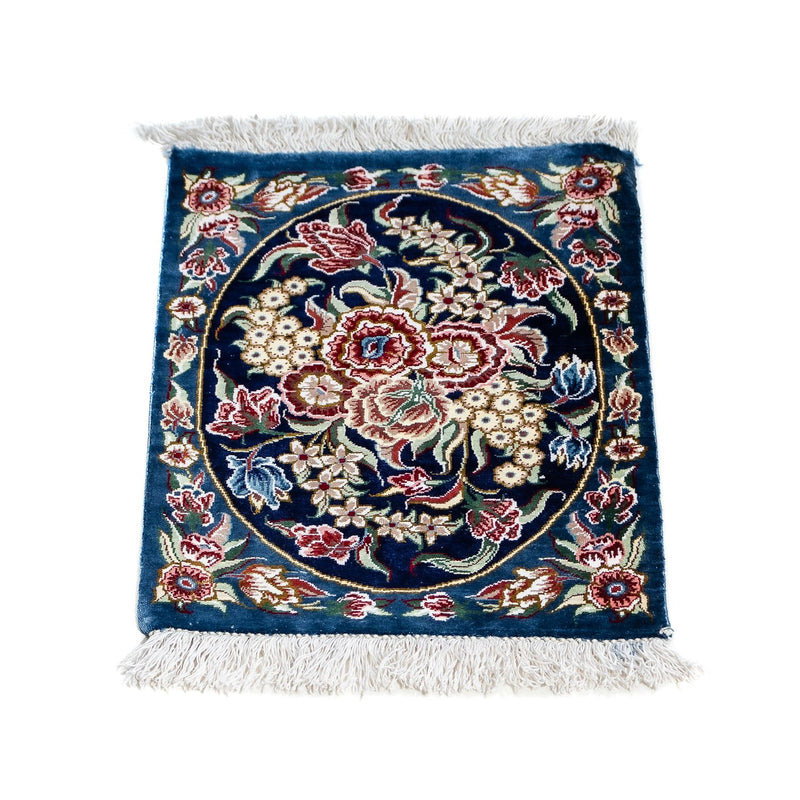 Alfombra de seda - Ghom Seda - Prima - 40 x 28 cm - azul oscuro